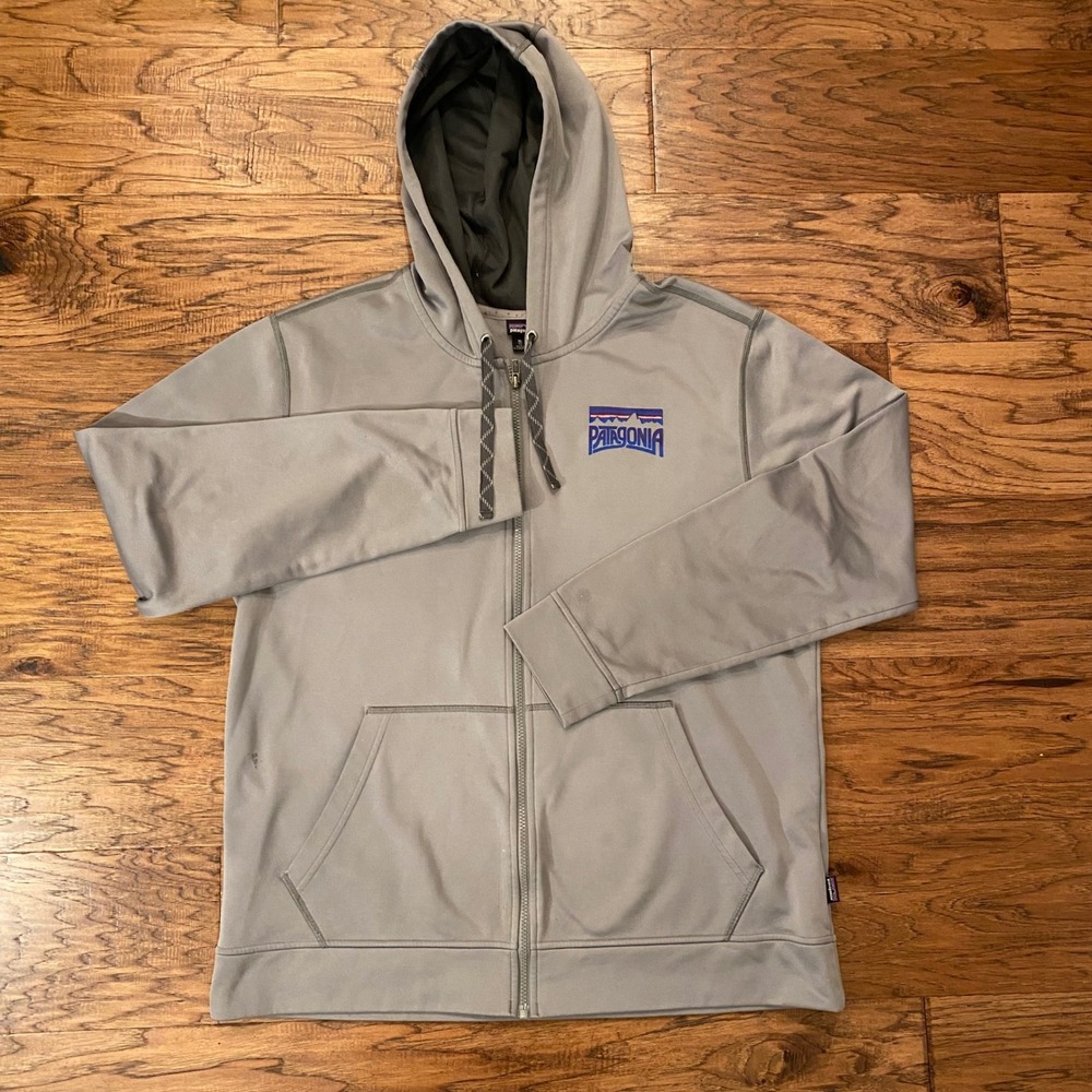 Patagonia Full Zip Hoodie Mens XL Grey Logo Graphic Tech Fleece Sweatshirt